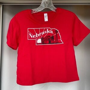Nebraska Red, White, and Black Crop Top (S)